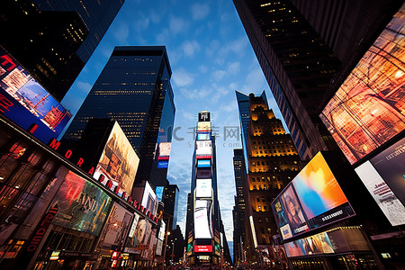 美国城市天空背景图片_拥挤的城市街道上布满了商业广告