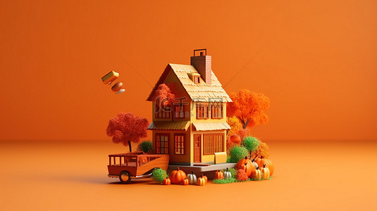 基于移动在线购物的秋季主题 3D 渲染