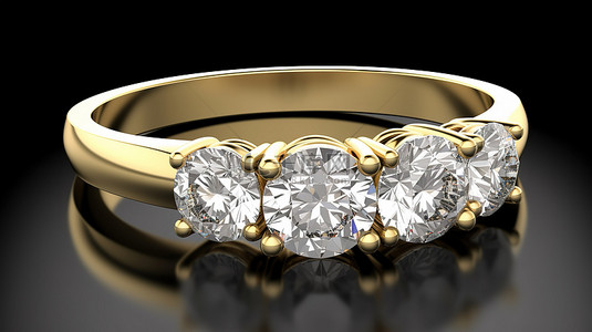 红底订婚背景图片_3 颗宝石订婚戒指的黄金 3D 渲染