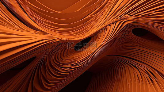 渐变几何橙色背景图片_未来派的橙色波浪令人惊叹的 3D 几何插图与抽象建模