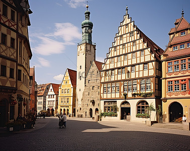 德国老城区的中心有许多色彩缤纷的建筑
