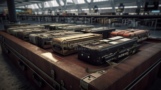 出遊背景图片_3d 呈现机场出发表与手提箱的极端特写