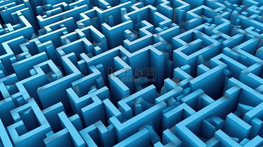 蓝色战略背景图片_带有蓝色箭头的 3D 渲染迷宫的鸟瞰图