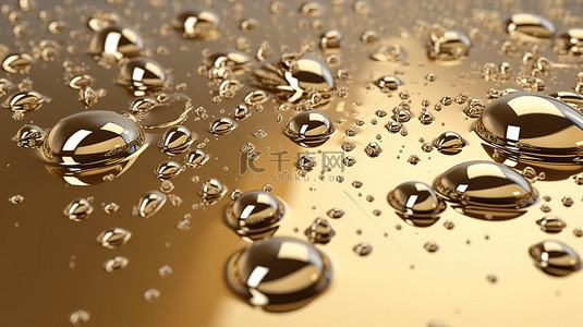 奢华美女背景图片_闪闪发光的 3D 工作室效果图，奢华的金色或银色金属背景，装饰着水滴，营造出美丽的效果