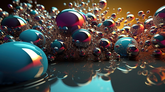 时尚几何图案背景图片_液体背景中漂浮球体的抽象 3d 渲染