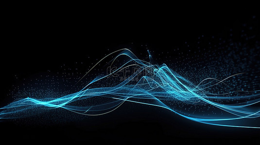 未来数字技术飞入白色和蓝色曲线 3D 渲染