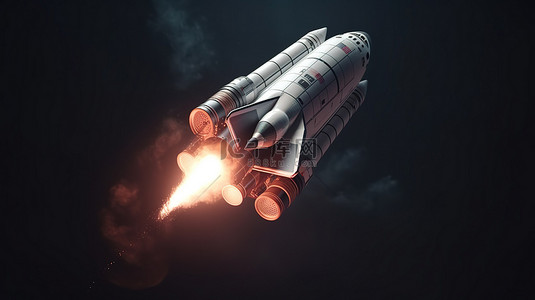 火箭發射背景图片_航天器发射进入太空，在孤立的背景下以卡通风格呈现 3D 插图