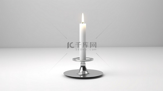 白色背景上带有蜡烛的烛台的 3D 渲染