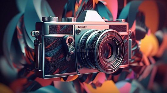 复古相机背景图片_3D 渲染中的复古相机创建抽象背景