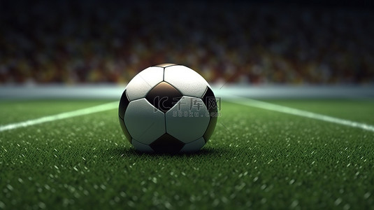 球场卡通背景图片_光滑的足球位于球场中心等待开球 3D 渲染插图