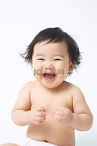 婴儿在白色背景下笑