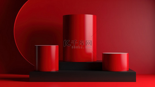 豪华红色 3d 渲染产品讲台出售