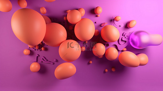 粉红色背景下紫色和橙色的简约 3D 聊天气泡 3D 渲染插图中的社交媒体消息描述