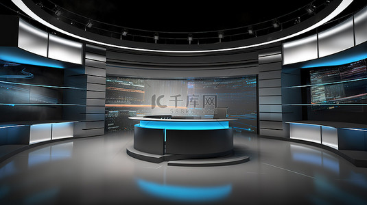 新闻虚拟室背景图片_沉浸式 3D 电视演播室背景，可通过壁挂式电视进行动态新闻演示