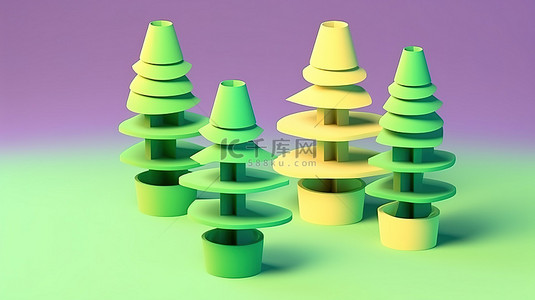 一系列树木，其中包括引人注目的脊椎树和 3D 纯色杨树