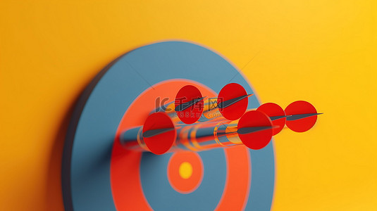 社会营销背景图片_橙色背景与 3d 黄色和蓝色目标，具有用于 seo 和社会营销目标的前 10 个排名红色飞镖