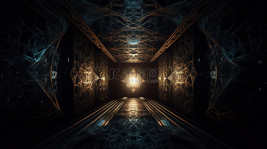 马赛克图案背景图片_抽象的星星装饰品在黑暗的隧道内以 3D 马赛克图案闪耀