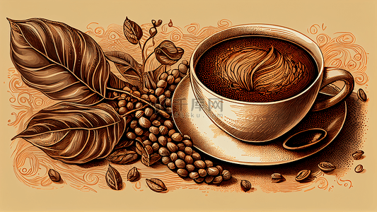 咖啡陶瓷杯插画背景