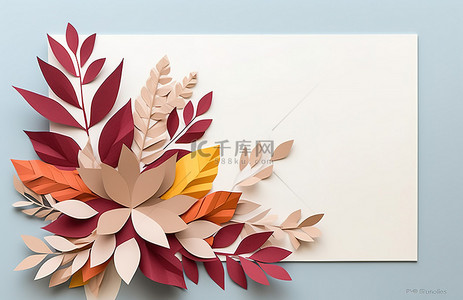 彩色叶子纹理背景图片_该卡片有树枝，背景上有彩色叶子