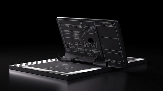 网页上 3D 渲染中带有复制空间的电影拍板图标