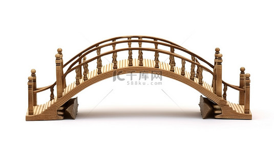 木桥背景图片_白色背景下装饰木桥的孤立 3D 渲染