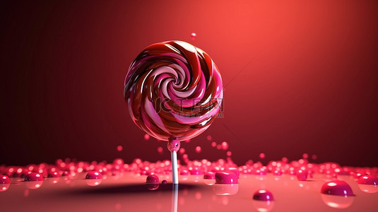 甜点粉色背景图片_带有甜蜜扭曲的 3D 粉色棒棒糖插图
