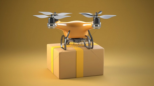 服务平面背景图片_携带送货无人机的包裹箱的 3D 渲染
