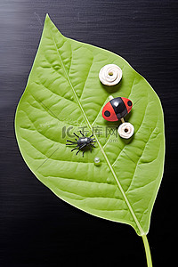 蜜蜂和瓢虫背景图片_这是一个生态标志和叶子上的瓢虫
