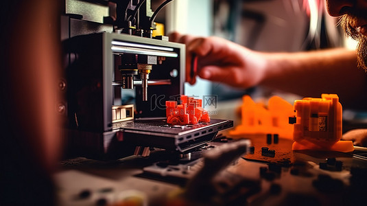 使用模型背景图片_熟练工人使用精密工具精炼 3D 打印组件