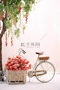 藤背景图片_一辆带有樱桃藤的自行车，旁边还有盒子
