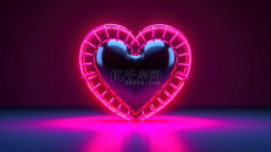 情人节的情侣背景图片_霓虹灯情人节的心在鲜艳的色彩 3D 渲染