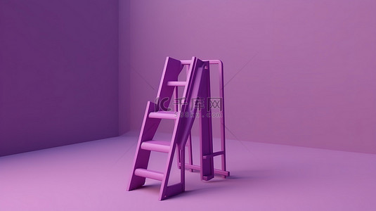 放置在紫色背景上的 3D 渲染中的孤立折叠梯屋对象