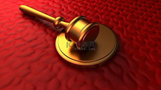 红色之光背景图片_哑光红色和金色盘子上的正义之锤金色木槌符号