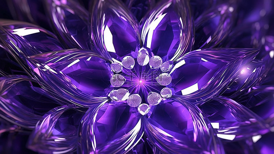 闪亮闪亮背景图片_创意 3D 插图中闪闪发光的明亮紫色宝石形成的抽象万花筒装饰品