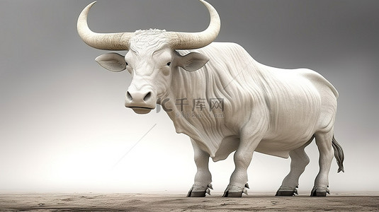 农场有动物的背景图片_一头有角的白牛的 3d 插图