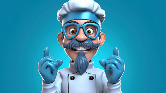 带着厨师帽的小猪背景图片_卡通风格 3D 插图厨师运动手套和面具