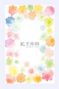 蓝色花卉纹理背景图片_水彩花花卉飞溅框架与粉红色黄色蓝色绿色纹理背景