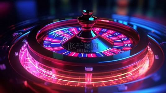 纸牌游戏背景图片_赌场中照明的未来轮盘赌轮 3D 渲染插图