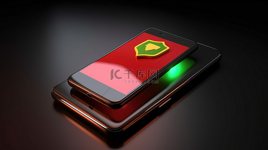 游戏图标称号背景图片_3D 复选标记图标与智能手机的插图，描绘了数据安全的保护