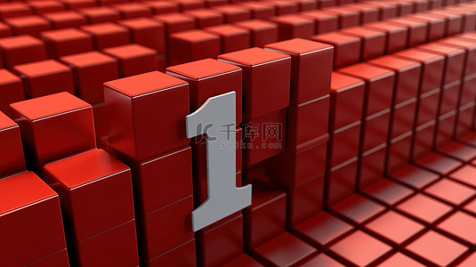 在 3d 渲染中用红砖建造的第一号建筑，强调积木的形成