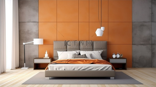 双色瓷砖增强了 3D 渲染卧室的简约氛围