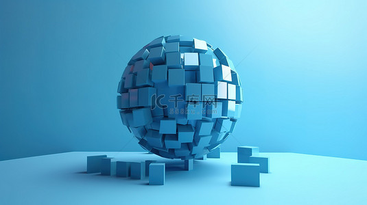 科技球体背景图片_在蓝色技术背景上形成球体的抽象立方体的 3D 插图