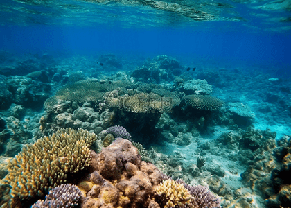 清澈海底背景图片_海底珊瑚蓝色背景