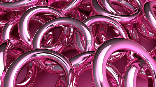 反光粉色金属环的时尚 3D 无缝纹理