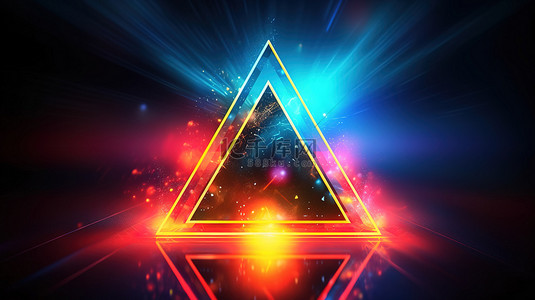 未来幻想背景图片_带有霓虹色三角形的科幻幻想背景的 3D 插图