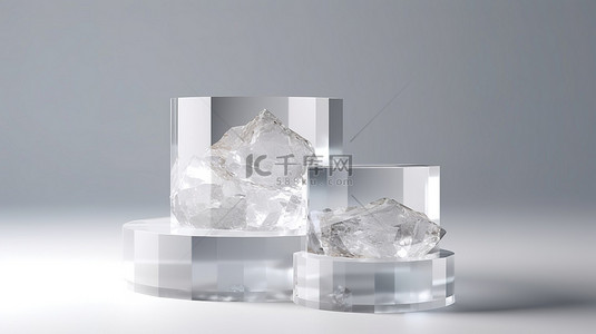 水晶圆形背景图片_用于在白色背景简约 3D 渲染上展示产品的水晶装饰基座