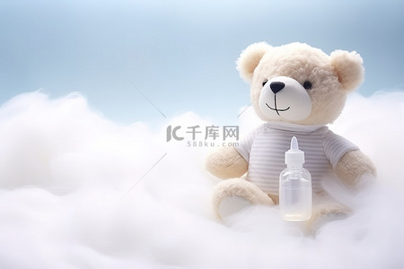 白云中的背景图片_白云中的泰迪熊