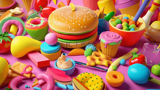 卡通汉堡背景图片_汉堡糖果食物插画背景