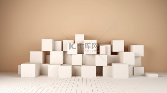 立方体墙面背景图片_空立方体盒的 3D 渲染作为背景显示在空白墙上