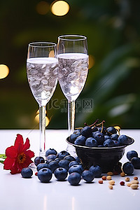 樱桃蓝莓背景图片_几杯酒和蓝莓